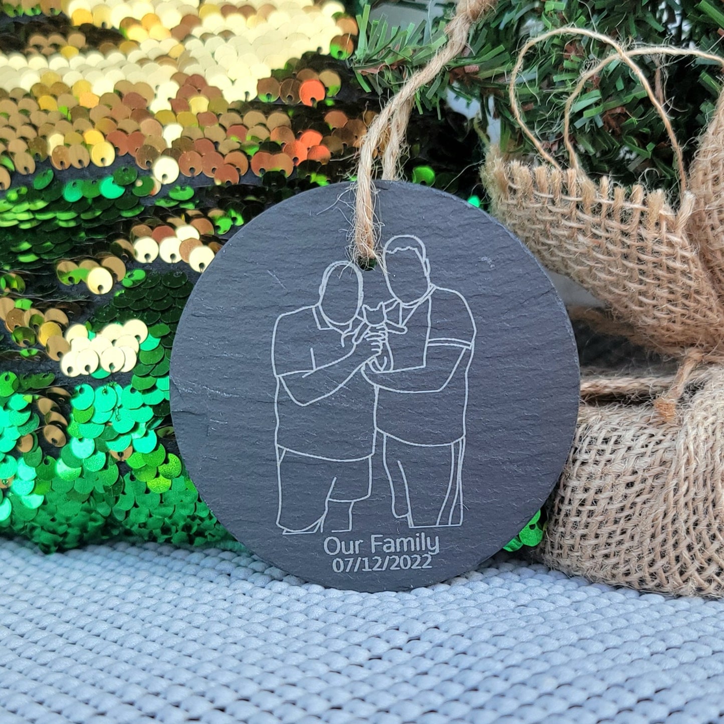 Line Art Engraved Slate Ornament