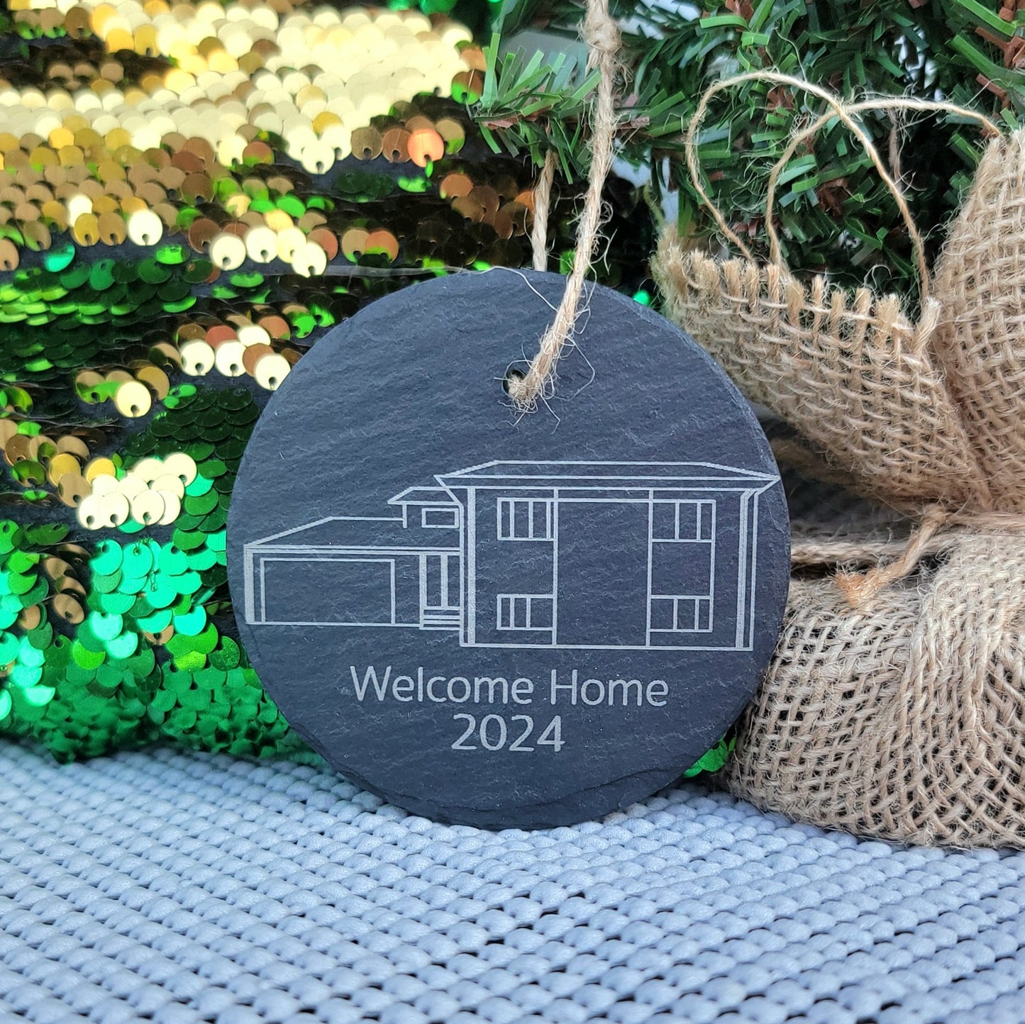 Line Art Engraved Slate Ornament