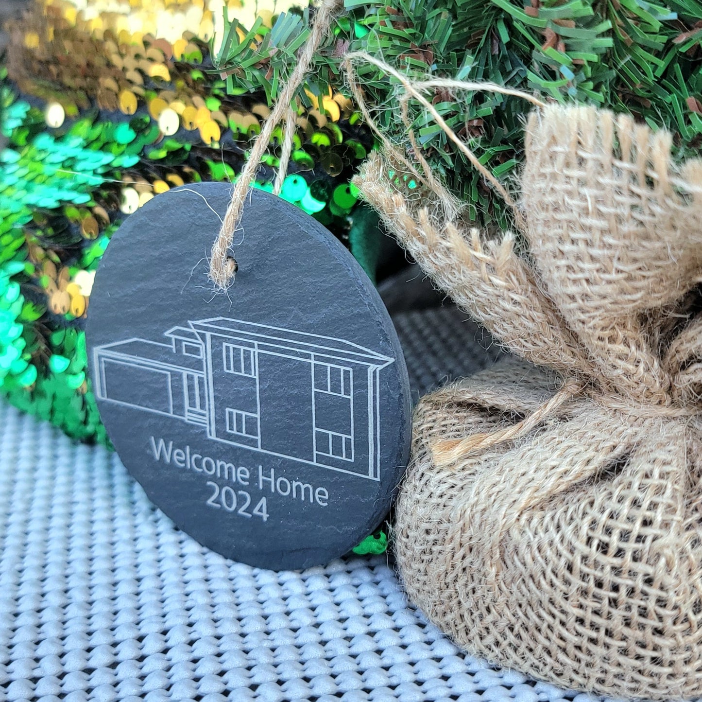 Line Art Engraved Slate Ornament