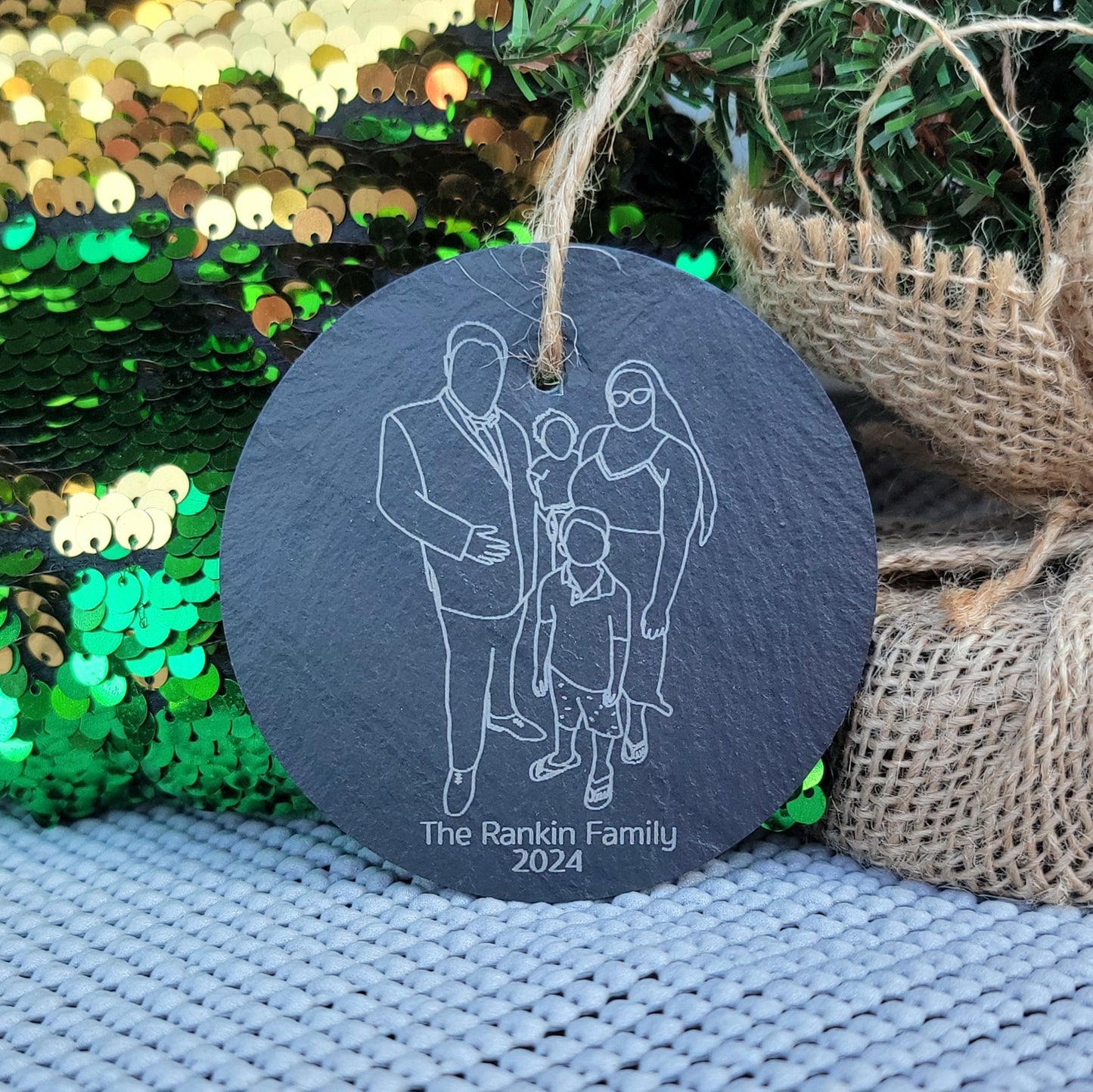 Line Art Engraved Slate Ornament