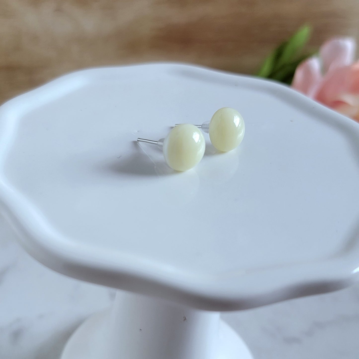 French Vanilla Fused Glass Studs
