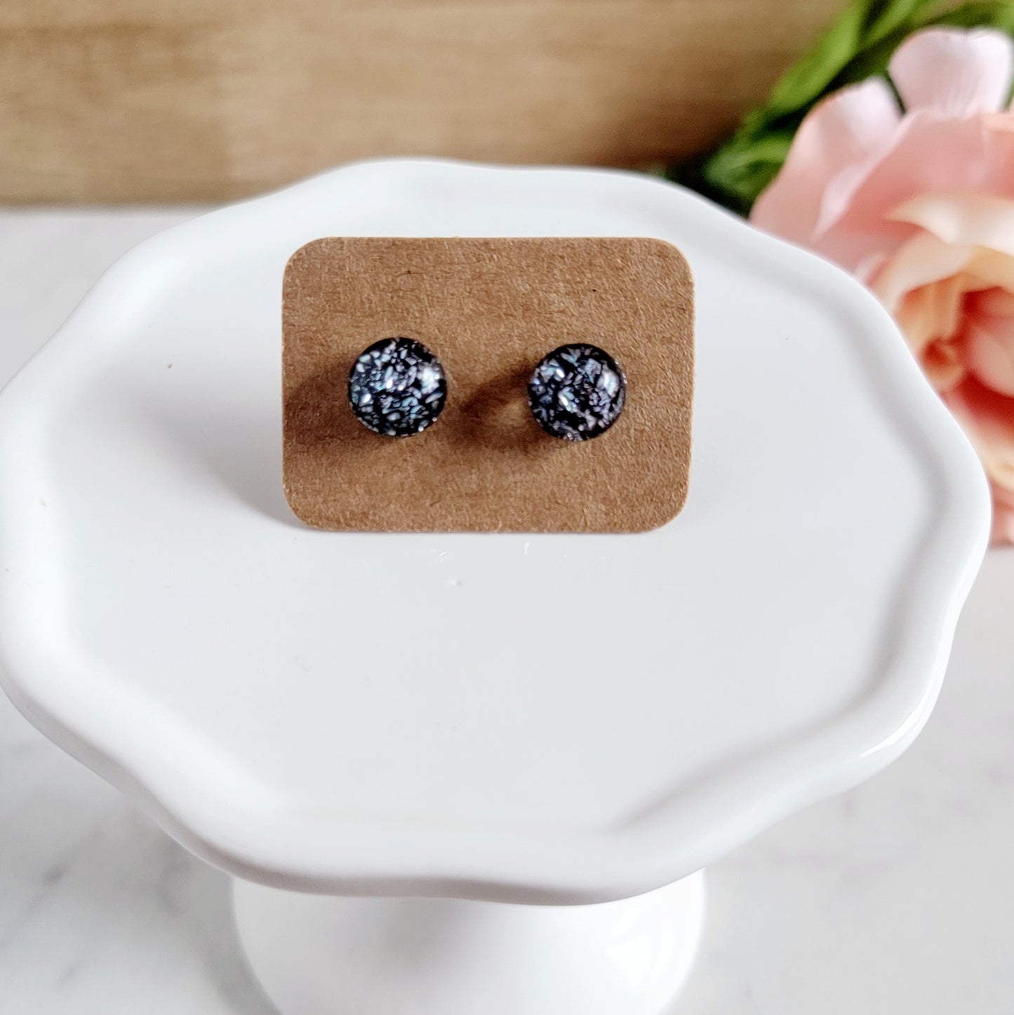 Silver Crinkle Fused Glass Studs