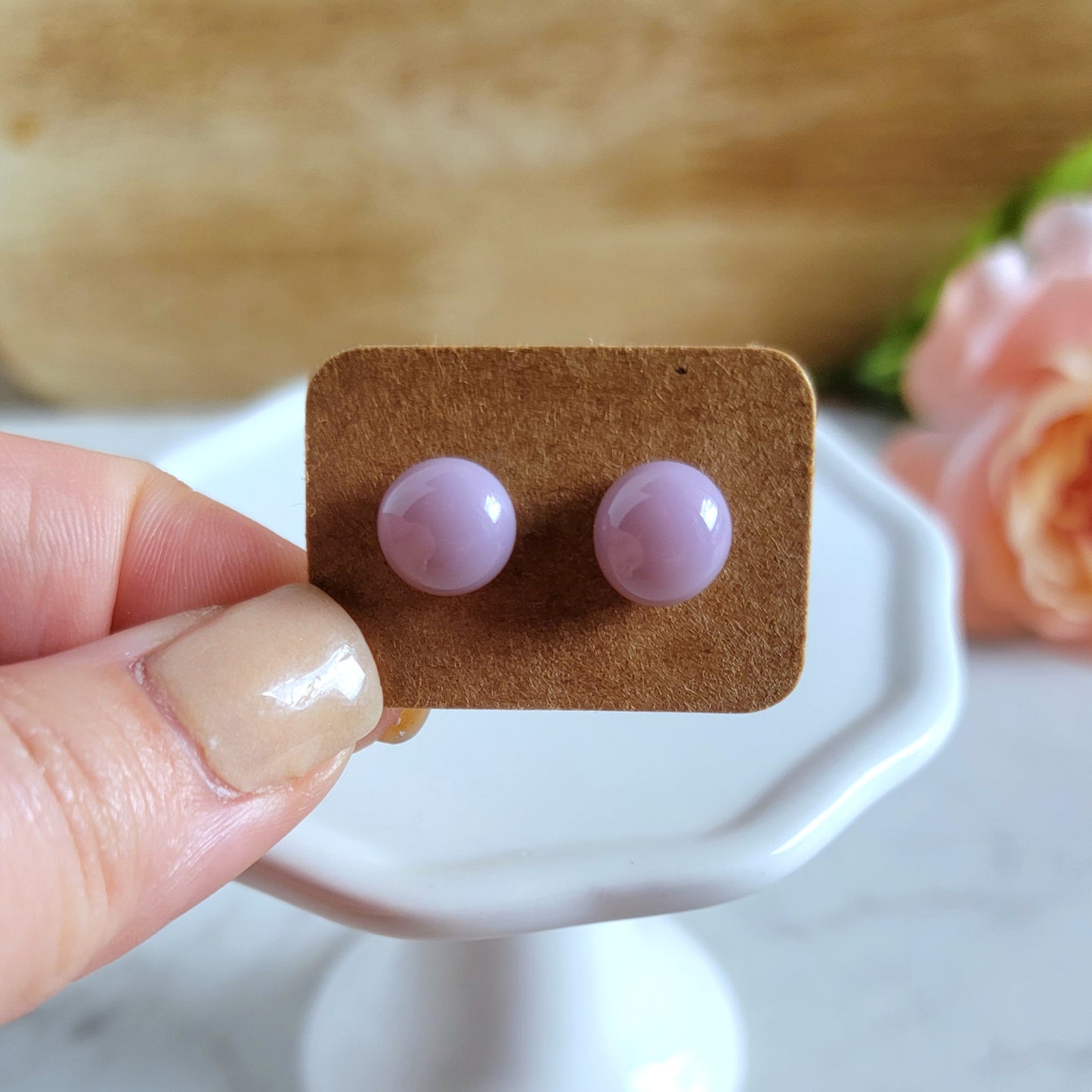 Lavender Fused Glass Studs