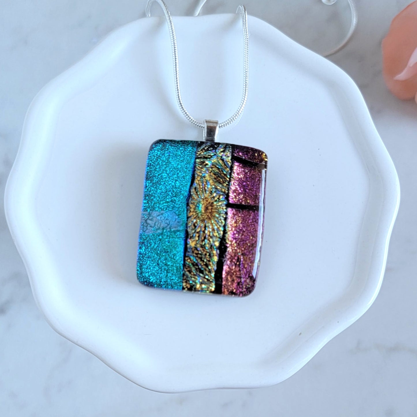 Patchwork Dichroic Fused Glass Pendant