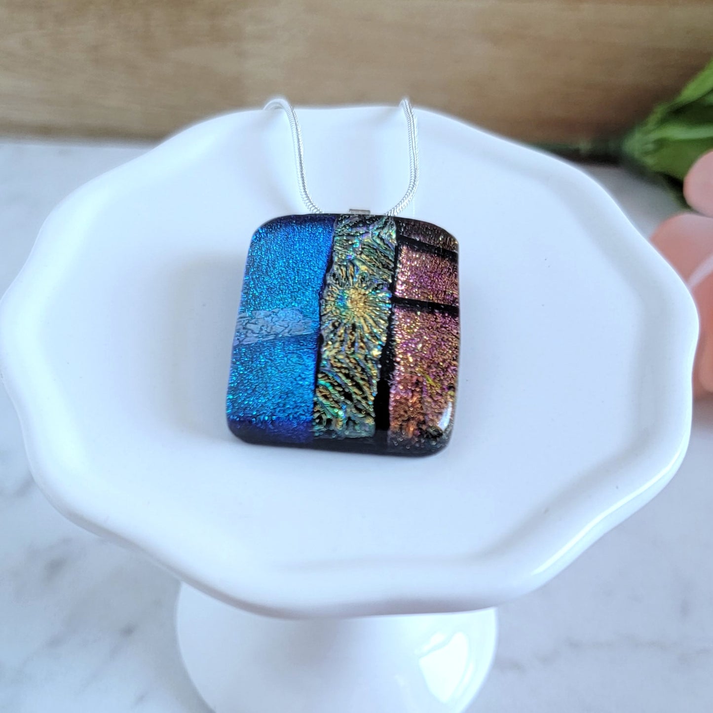 Patchwork Dichroic Fused Glass Pendant