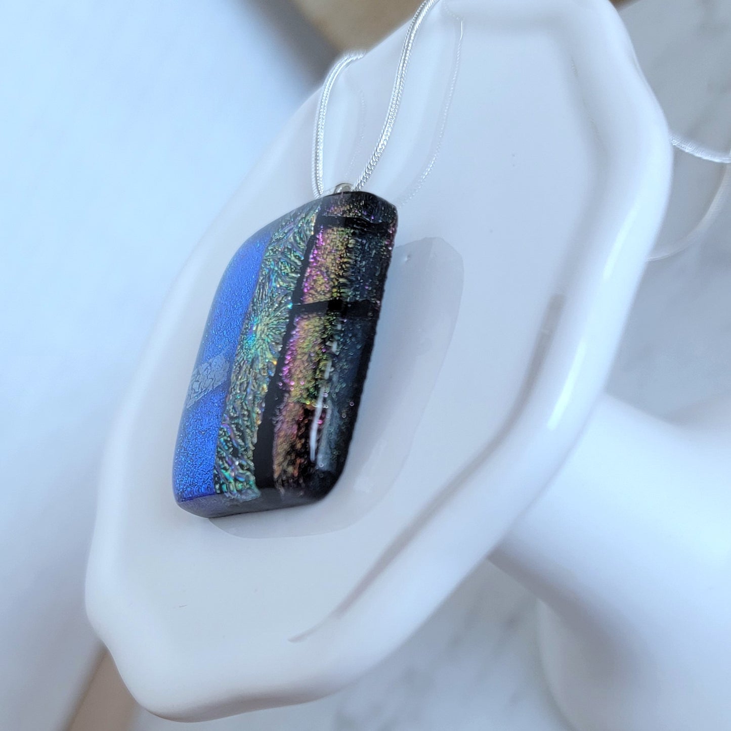 Patchwork Dichroic Fused Glass Pendant