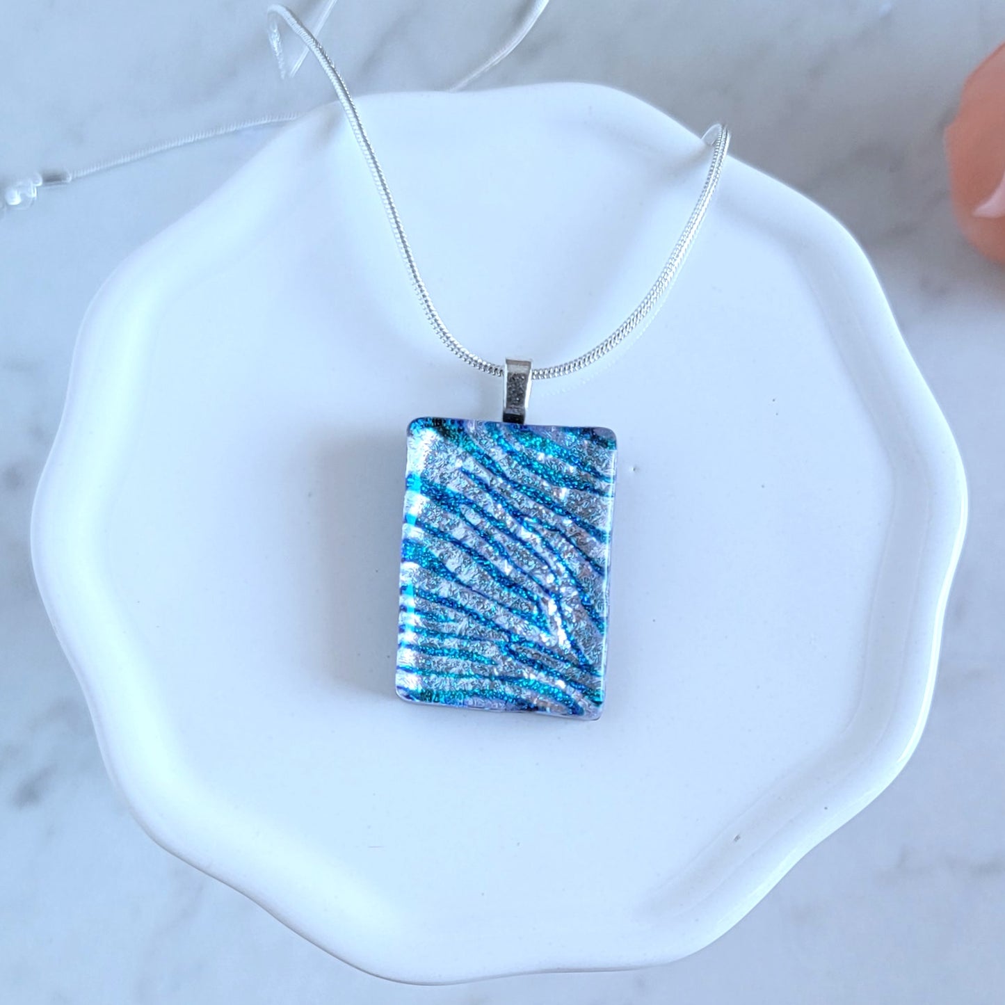 Blue Zebra Dichroic Fused Glass Pendant