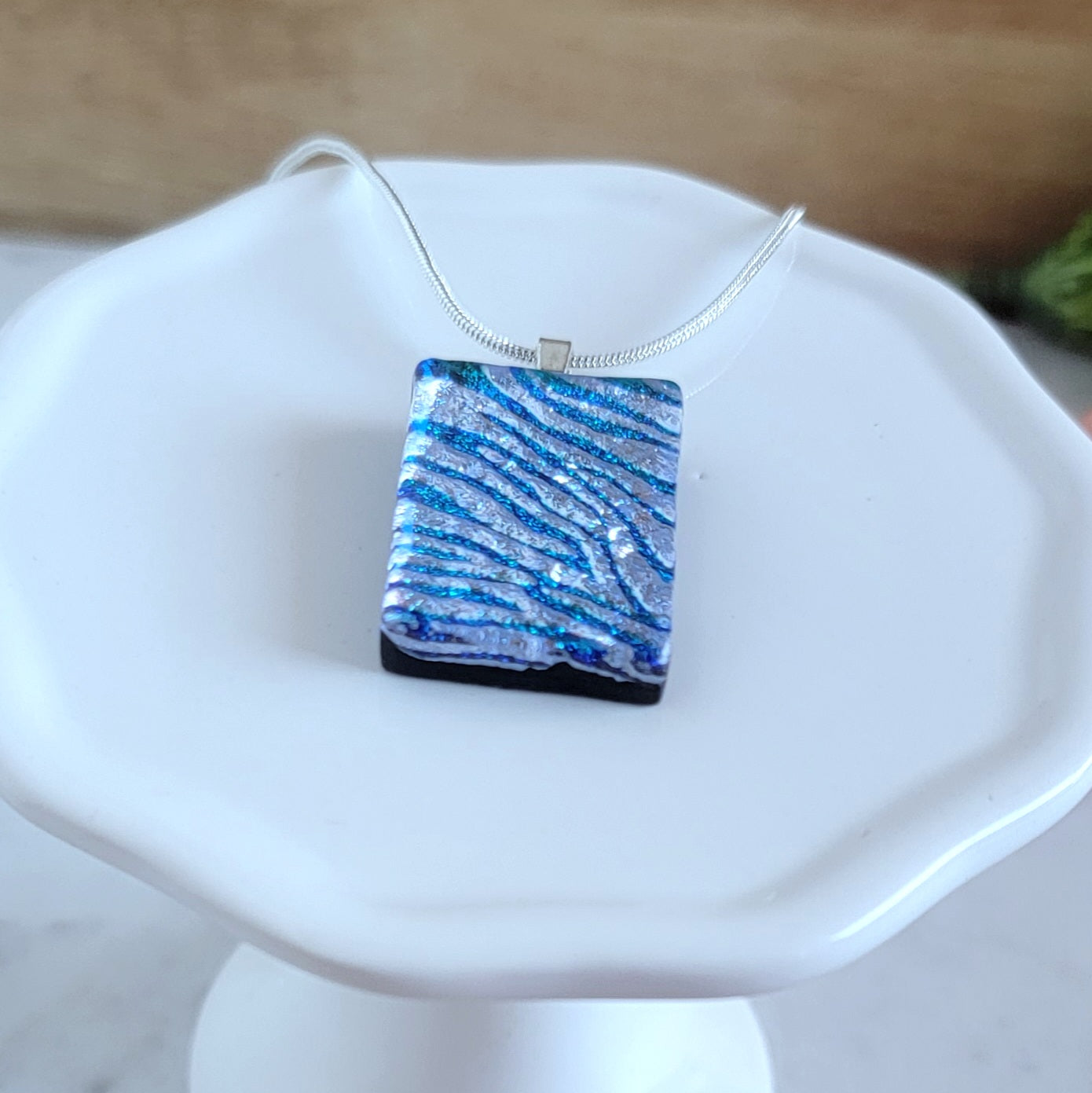 Blue Zebra Dichroic Fused Glass Pendant