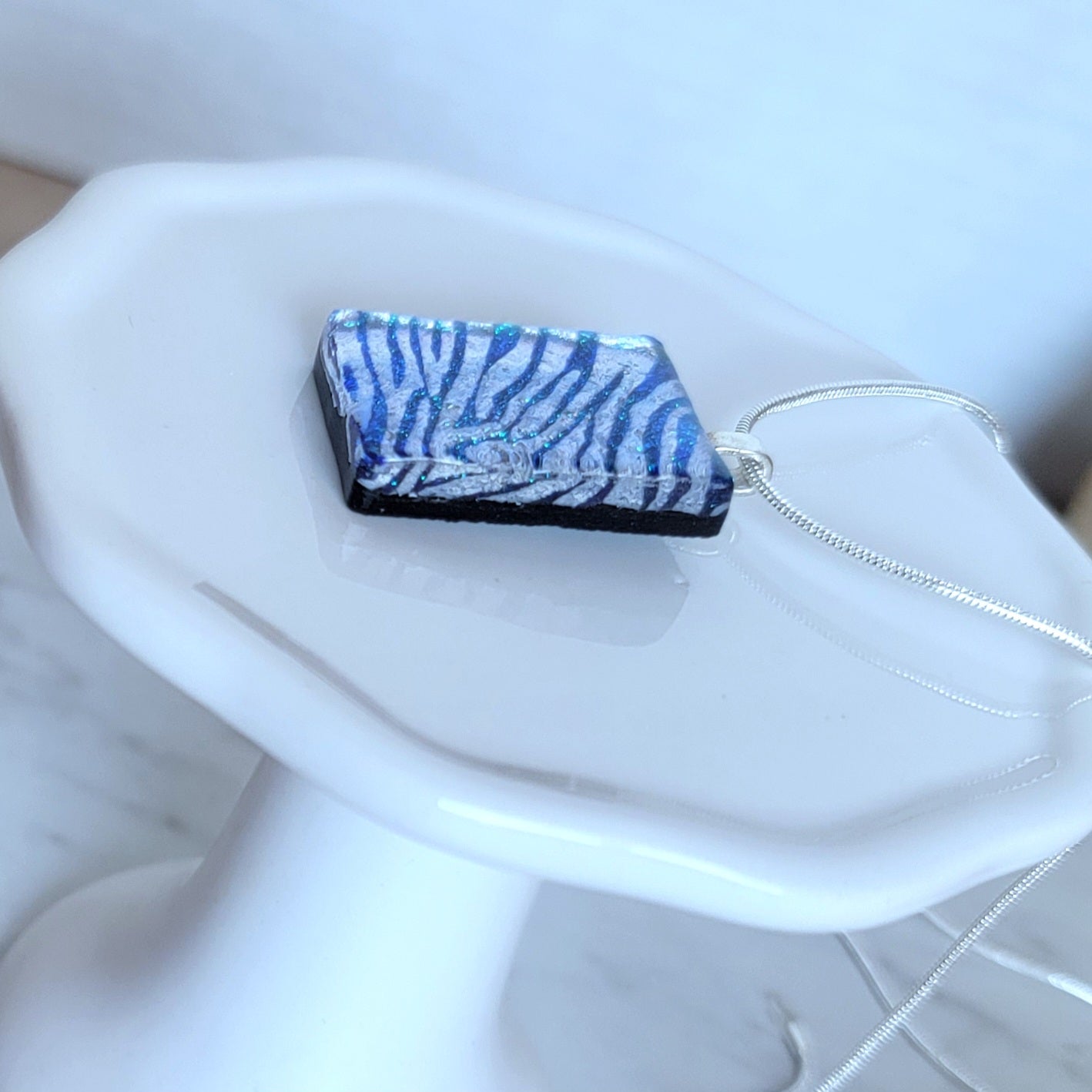 Blue Zebra Dichroic Fused Glass Pendant