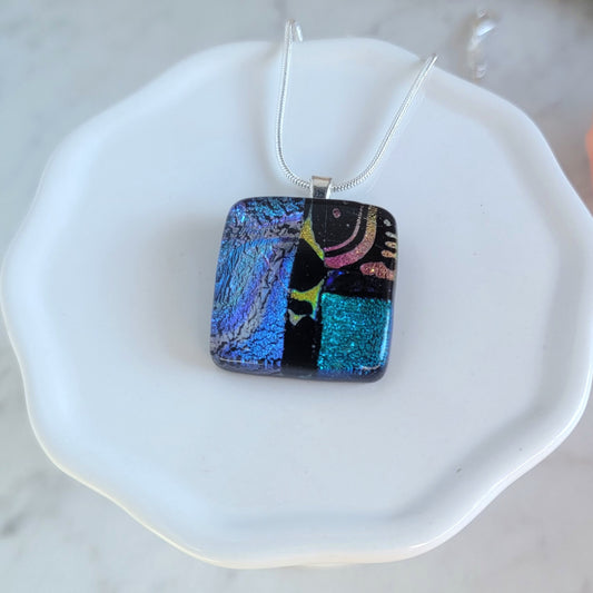 Patchwork Dichroic Fused Glass Pendant