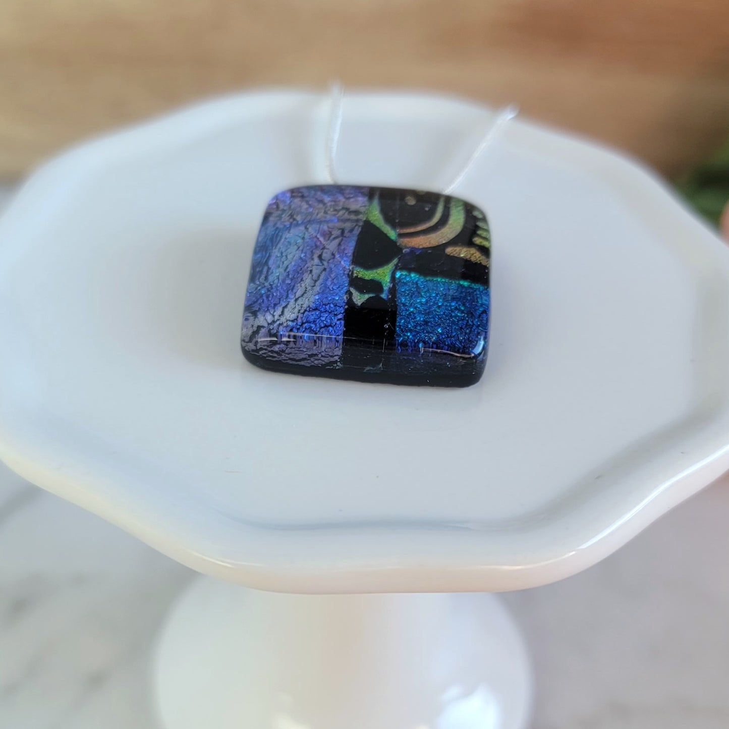 Patchwork Dichroic Fused Glass Pendant