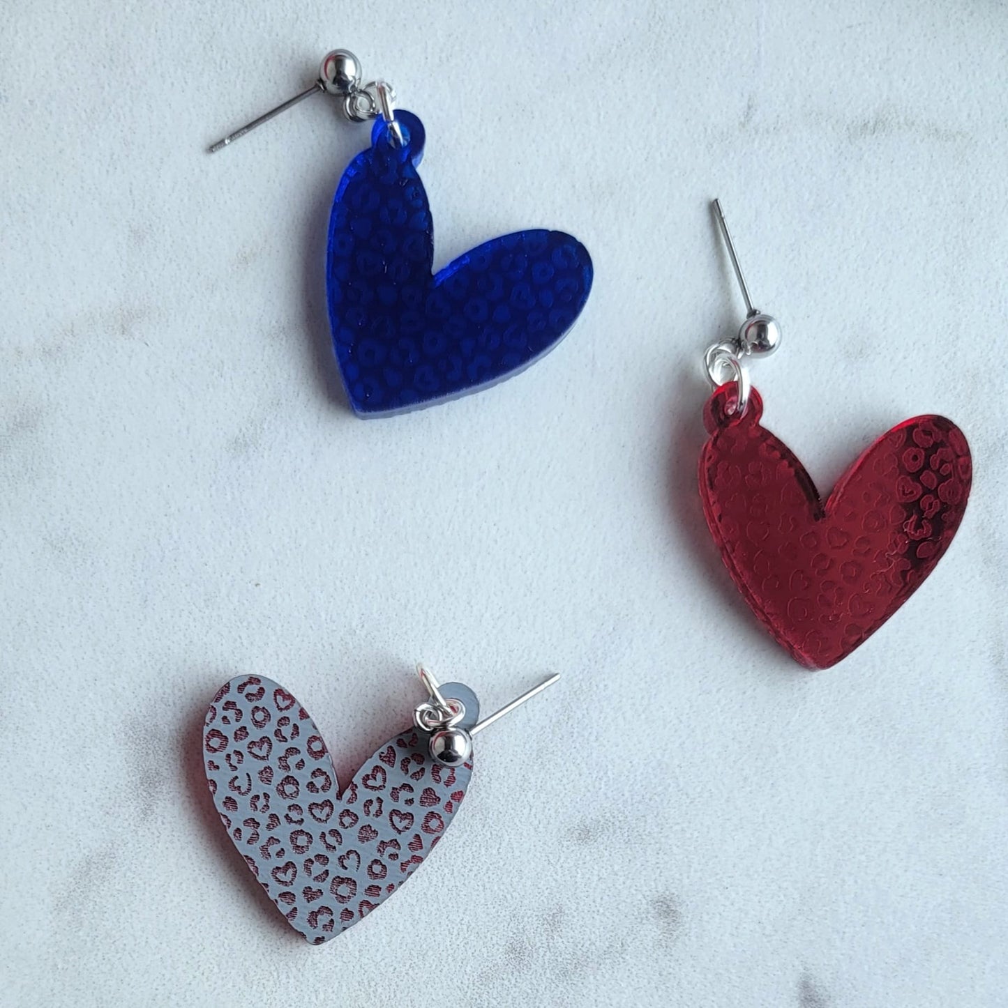 Leopard Print Engraved Mirror Hearts