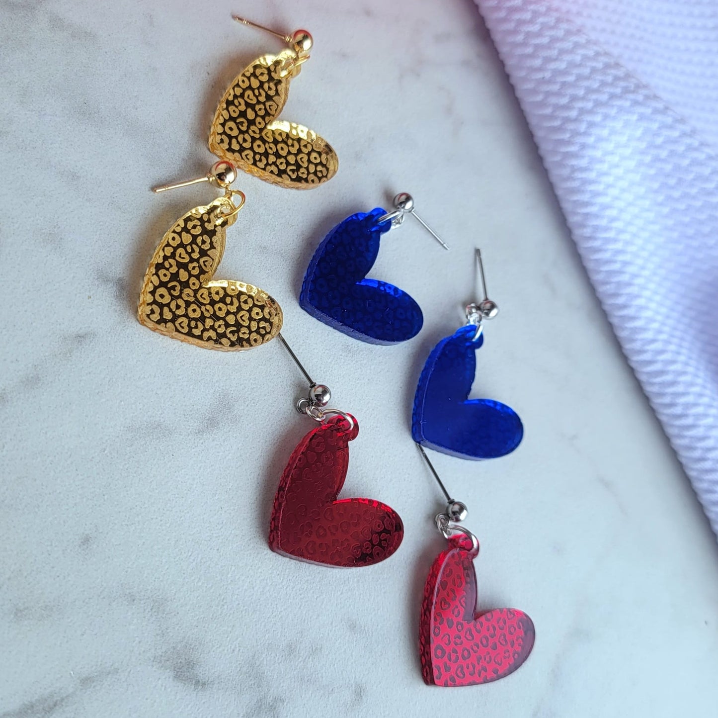 Leopard Print Engraved Mirror Hearts