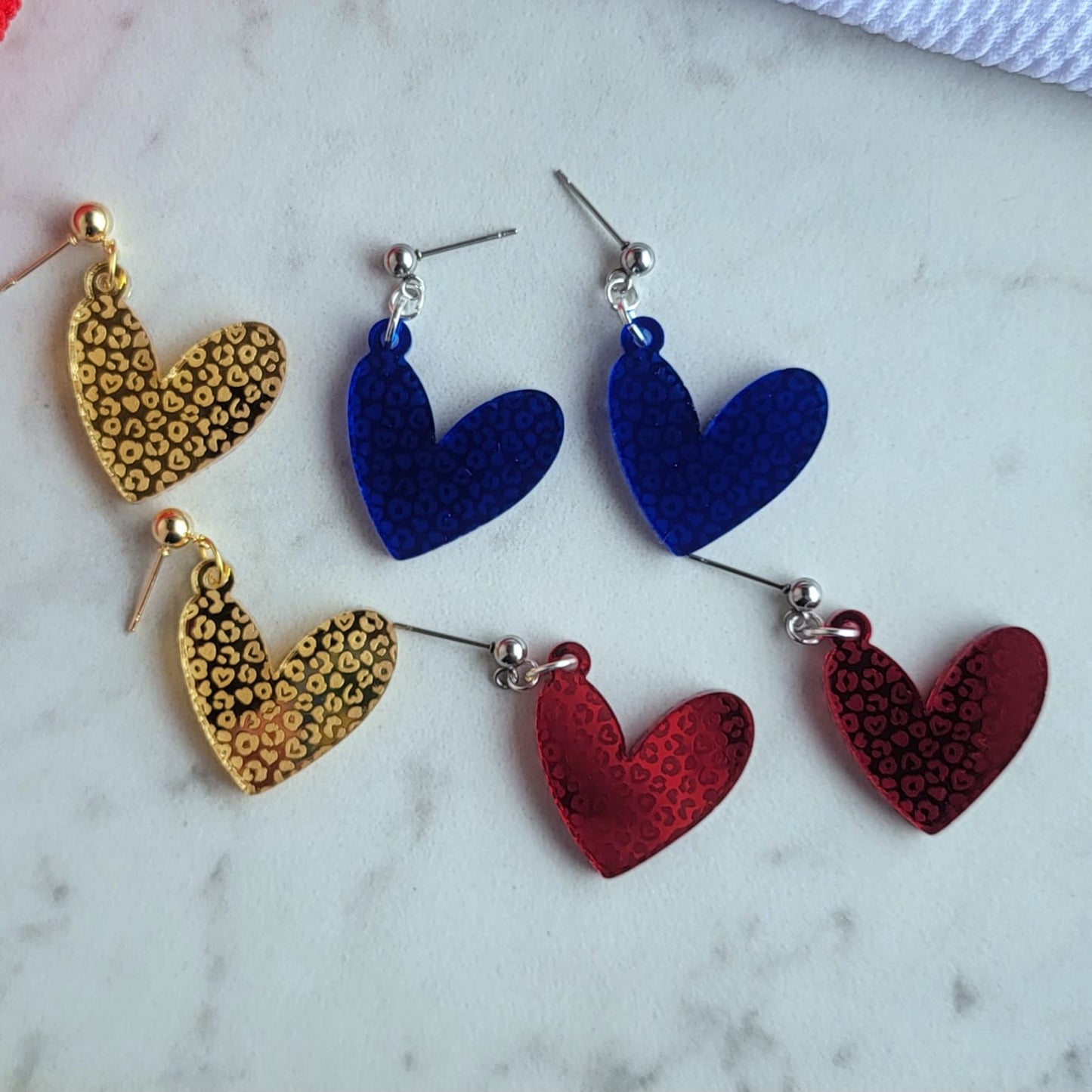 Leopard Print Engraved Mirror Hearts