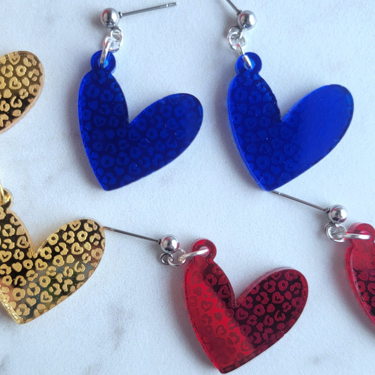 Leopard Print Engraved Mirror Hearts