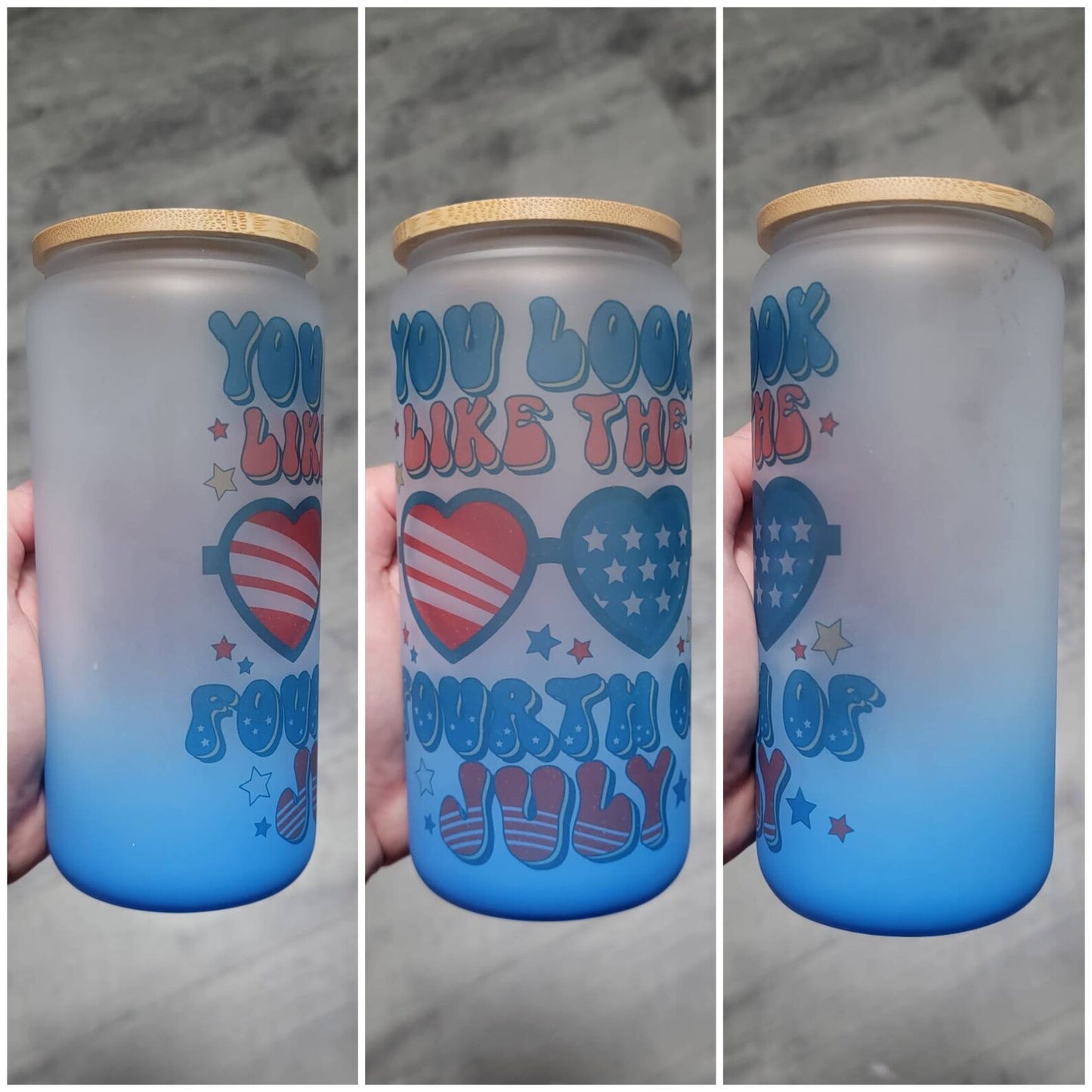 Fourth of July Blue Glass Tumbler