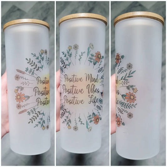 Positive Vibes Frosted Glass Tumbler